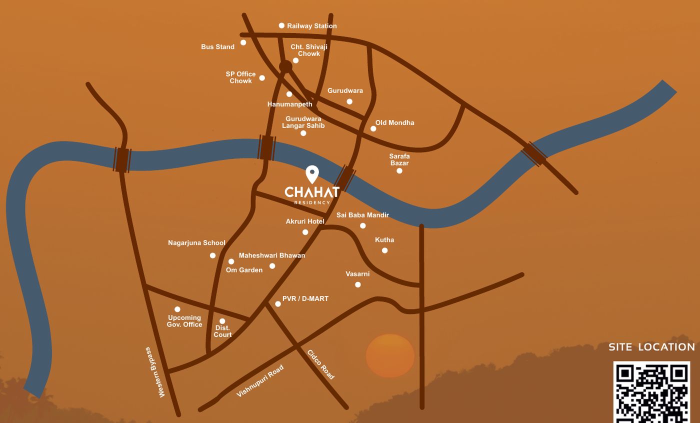 Location map of Chahat Residency with nearby landmarks in Nanded